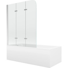 Mexen Cubik obdĺžniková vaňa 150 x 70 cm s plášťom a 3 krídlovou zástenou 120 cm, transparentná, chróm - 550315070X9012030100