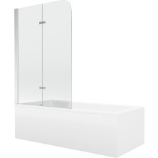 Mexen Cubik obdĺžniková vaňa 170 x 70 cm s plášťom a 2 krídlovou zástenou 80 cm, transparentná, chróm - 550317070X9008020100