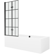 Mexen Cube obdĺžniková vaňa 170 x 80 cm s plášťom a 2 krídlovou zástenou 80 cm, čierny vzor - 550517080X9208027077