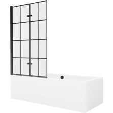 Mexen Cube obdĺžniková vaňa 170 x 80 cm s plášťom a 2 krídlovou zástenou 100 cm, čierny vzor - 550517080X9210027077