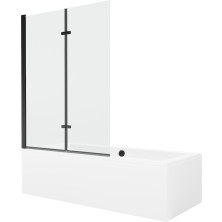 Mexen Cube obdĺžniková vaňa 180 x 80 cm s plášťom a 2 krídlovou zástenou 120 cm, priehľadná, čierna - 550518080X9212027000