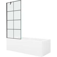 Mexen Cubik obdĺžniková vaňa 150 x 70 cm s plášťom a 1 krídlovou zástenou 80 cm, čierny vzor - 550315070X9508007077