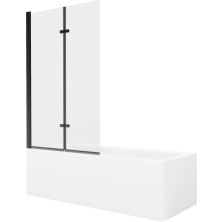 Mexen Cubik obdĺžniková vaňa 150 x 70 cm s plášťom a 2-listovou zástenou 100 cm, transparentná, čierna - 550315070X9210027000