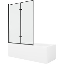 Mexen Cubik obdĺžniková vaňa 150 x 70 cm s plášťom a 2 krídlovou zástenou 120 cm, čierny vzor - 550315070X9212027070