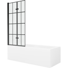 Mexen Cubik obdĺžniková vaňa 150 x 70 cm s plášťom a 2 krídlovou zástenou 80 cm, čierny vzor - 550315070X9208027077