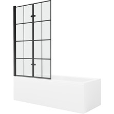 Mexen Cubik obdĺžniková vaňa 150 x 70 cm s plášťom a 2 krídlovou zástenou 100 cm, čierny vzor - 550315070X9210027077