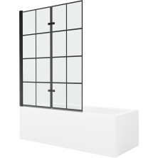 Mexen Cubik obdĺžniková vaňa 150 x 70 cm s plášťom a 2 krídlovou zástenou 120 cm, čierny vzor - 550315070X9212027077