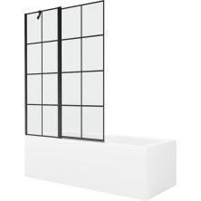 Mexen Cubik obdĺžniková vaňa 150 x 70 cm s plášťom a 1 krídlovou zástenou 120 cm, čierny vzor - 550315070X9412117077