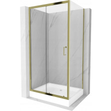 Mexen Apia výsuvná sprchová kabína 100 x 80 cm, priehľadná, zlatá + sprchová vanička Rio - 840-100-080-50-00-4510