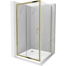 Mexen Apia výsuvná sprchová kabína 100 x 100 cm, priehľadná, zlatá + plochá sprchová vanička, biela - 840-100-100-50-00-4010G